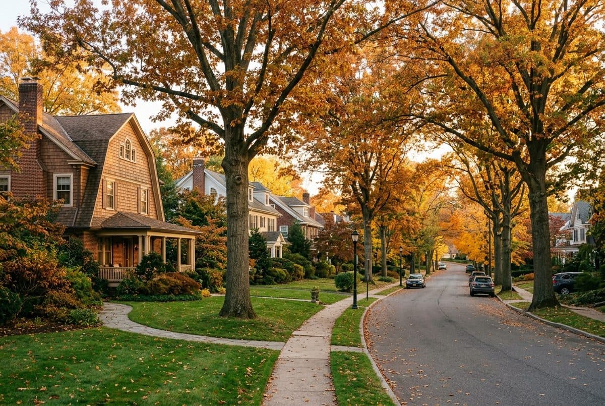 A leafy Montclair residential street in autumn colour