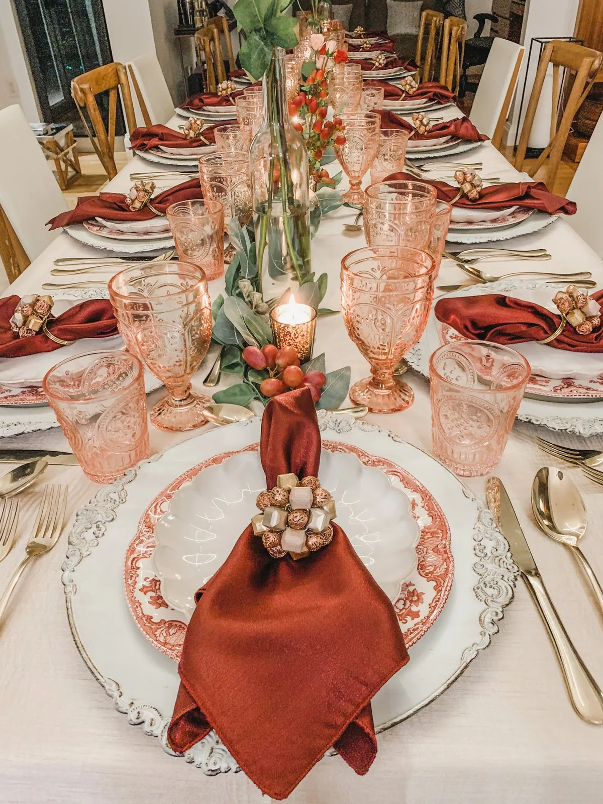 An elegant table setting with glassware for an evening celebration